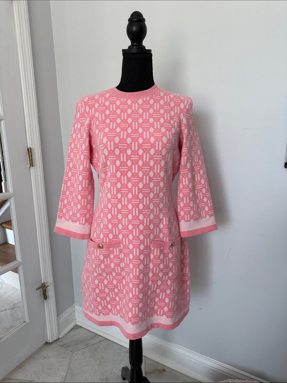 Maje Pink Patterned Knit Mini Dress NWT